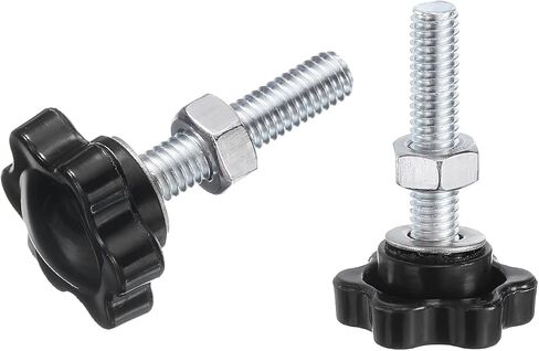 uxcell 20pcs Star Clamping Knobs with Nuts Washers, M6 x 30mm Metric Zinc Plated Carbon Steel Male Thread 25mm 6-Star Plastic Head, Threaded Stud Hand Knobs Handles Thumb Screws, Black in Kuwait