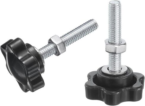 uxcell 20pcs Star Clamping Knobs with Nuts Washers, M6 x 30mm Metric Zinc Plated Carbon Steel Male Thread 25mm 6-Star Plastic Head, Threaded Stud Hand Knobs Handles Thumb Screws, Black in Kuwait