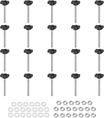 uxcell 20pcs Star Clamping Knobs with Nuts Washers, M6 x 30mm Metric Zinc Plated Carbon Steel Male Thread 25mm 6-Star Plastic Head, Threaded Stud Hand Knobs Handles Thumb Screws, Black in Kuwait