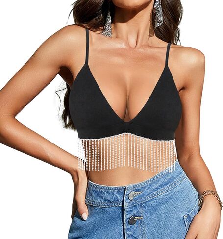 Naimo Women's Sequin Ruffle Crop Top Bralette Bra Rave Dance Tops in Saudi Arabia