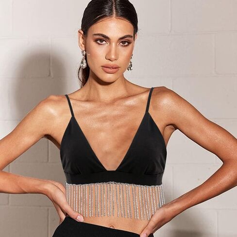 Naimo Women's Sequin Ruffle Crop Top Bralette Bra Rave Dance Tops in Saudi Arabia