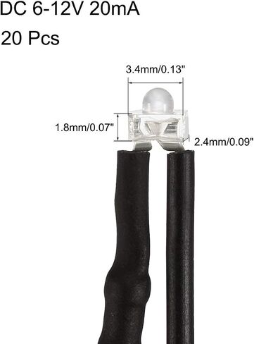 uxcell 20Pcs 1.8mm Pre Wired LED, Warm White DC6-12V Clear Lens, Light Emitting Diodes in Saudi Arabia