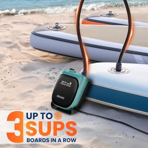 Overmont Paddle Board Pump Electric Portable, 20PSI SUP Air Pump with Auto-Off, Fast Dual Stage Inflation & Deflation, LCD Display, 12V Car Adapter for Inflatables, Kayaks, Boats, Tents in Kuwait