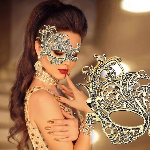 Black Gold Lace Masks Masquerade Masks for Women Couples,Men Mardi Gras Mask,Adults Party Costume Venetian Dress in Kuwait