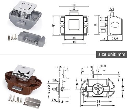 2pcs Camper Car Push Lock 26mm Caravan Boat Motor Home Cabinet Lock Lock بدون مفتاح أجهزة الأثاث المزلاج (أسود) in Saudi Arabia