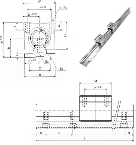SFU1605 Ball Screw 300 Mm +BKBF12 End Support Block+1605 Nut Housing + 4PCS SBR16 Linear Rail Support +SBR16UU for XYZ CNC Parts(1605-1000 SBR16-1000) in Saudi Arabia