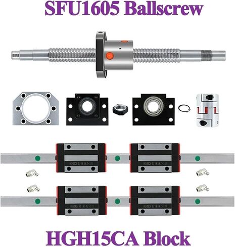 2 PCS HGR15 أدلة خطية +4 PCS HGH15CA الكتل الفولاذية عربات + 1 مجموعة برغي الكرة مجموعة SFU1605 مع مقرن 8 مم (HGH15CA ، 350 مم) in Saudi Arabia