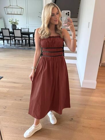 Wenrine Women Summer Spaghetti Strap Bress Dress Alcyfeless Tie Sundress A Sundress A Line Vacation Beach Midi Dresses in Kuwait