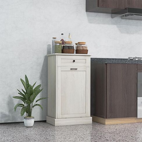 Homcom Kitchen Tilt Out Trash Bin Cabinet Free Standing Recycling Canning Can Reservice مع درج ، فحم رمادي in Saudi Arabia