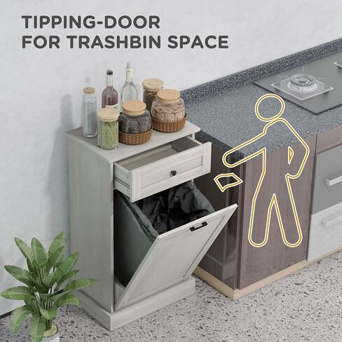 Homcom Kitchen Tilt Out Trash Bin Cabinet Free Standing Recycling Canning Can Reservice مع درج ، فحم رمادي in Saudi Arabia
