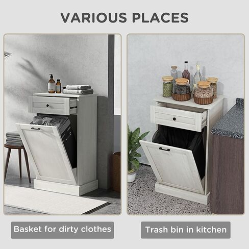 Homcom Kitchen Tilt Out Trash Bin Cabinet Free Standing Recycling Canning Can Reservice مع درج ، فحم رمادي in Saudi Arabia