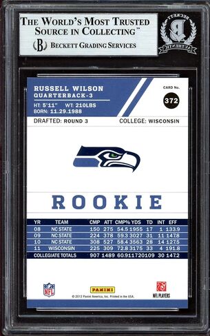 Russell Wilson موقعة 2012 بطاقة لامعة الصاعد #372 Seattle Seahawks Beckett BAS #13447087 - بطاقات الصاعد الموقعة لكرة القدم in Saudi Arabia