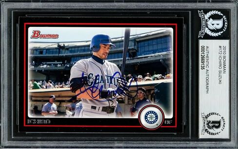 Ichiro Suzuki Autographed 2010 Bowman Card #172 Seattle Mariners Beckett BAS Stock #220272 - Baseball Slabbed Autographed Cards in Saudi Arabia