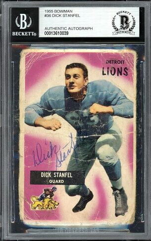 Dick Stanfel موقعة 1955 Bowman Rookie Card #36 ديترويت ليونز (Off -conder) Beckett BAS #13610039 - بطاقات الصاعد الموقعة لكرة القدم in Saudi Arabia