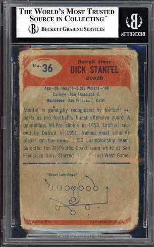 Dick Stanfel موقعة 1955 Bowman Rookie Card #36 ديترويت ليونز (Off -conder) Beckett BAS #13610039 - بطاقات الصاعد الموقعة لكرة القدم in Saudi Arabia