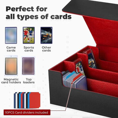 Card Storage Box For Trading Cards,1800+ MTG Deck Box With 10 Dividers,6 Stoppers,4 Supporters,Leather Magnetic Closure Card Boxes Fits For Magnetic Cards Holder,Toploaders,YuGiOh,TCG in Saudi Arabia