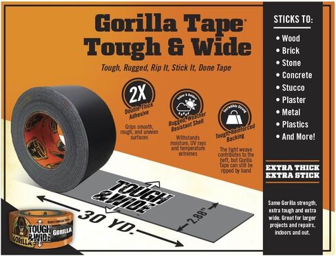 Gorilla Black Tough & Wide Duck Tape ، 2.88 "× 30 YD ، أسود ، (حزمة 6) in Saudi Arabia