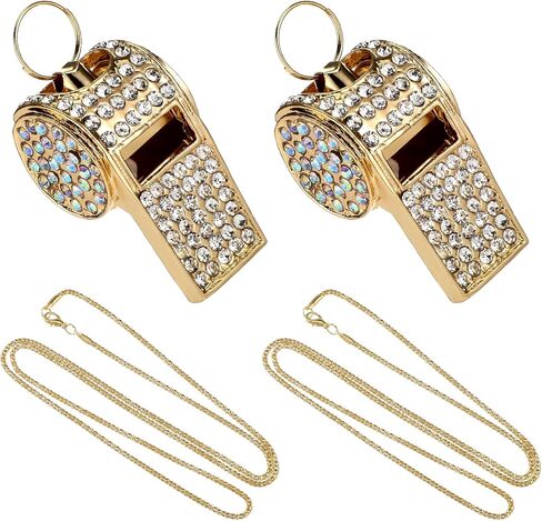 2 PCS Shining Whistle with Necklace Bling Crystal Rhinestone Metal Whistle Loud Crisp Sound Glitter Chain Whistle Accessory for Referees Coaches Lifeguards Police Outdoor Sports Emergencies in Saudi Arabia