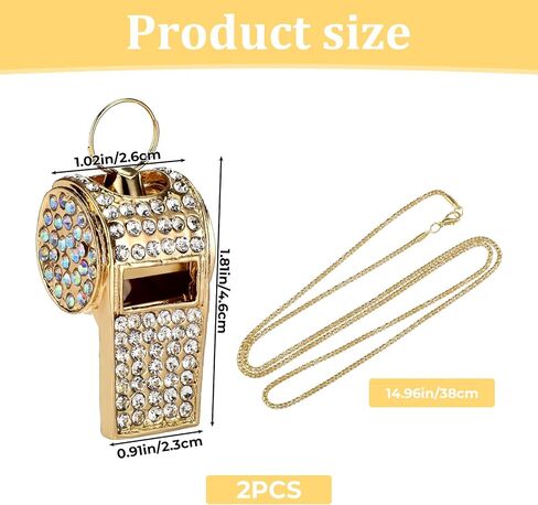 2 PCS Shining Whistle with Necklace Bling Crystal Rhinestone Metal Whistle Loud Crisp Sound Glitter Chain Whistle Accessory for Referees Coaches Lifeguards Police Outdoor Sports Emergencies in Saudi Arabia