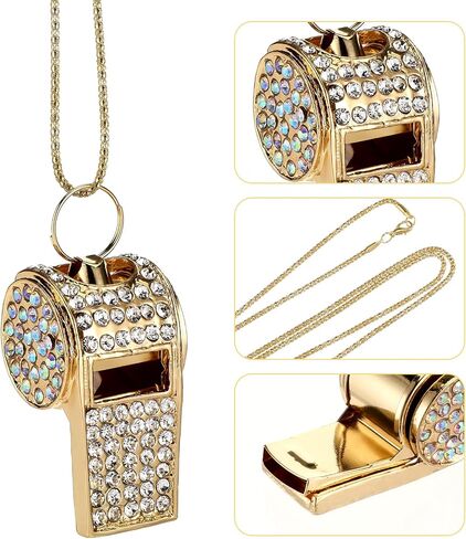 2 PCS Shining Whistle with Necklace Bling Crystal Rhinestone Metal Whistle Loud Crisp Sound Glitter Chain Whistle Accessory for Referees Coaches Lifeguards Police Outdoor Sports Emergencies in Saudi Arabia