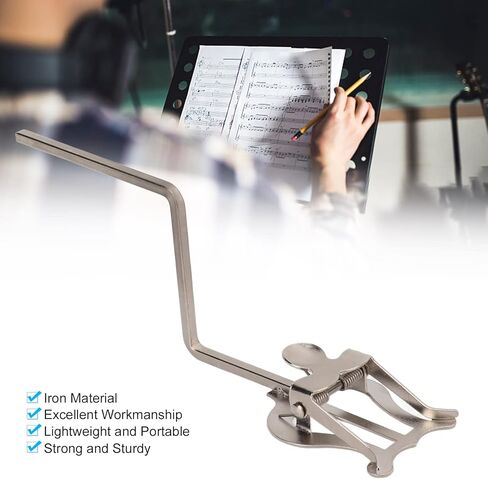 حامل موسيقى مسيرة لمشغلات المبتدئين Sax - Silver Iron Stand with Lyre Sheet Music Clip - Rightweight & Portable Sheet Music Stand for Alto Saxophone (Type B) in Kuwait