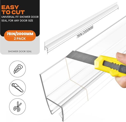 2pcs 78 "شريط ختم جانب باب دش ل 3/8" (10 مم) الزجاج بدون إطار ، واضحة المسح الدش المضاد للماء PVC ، يسهل تثبيته ، لا ملصق مطلوبة ، قابلة للشفاء ودائم للوقاية من التسرب in Kuwait