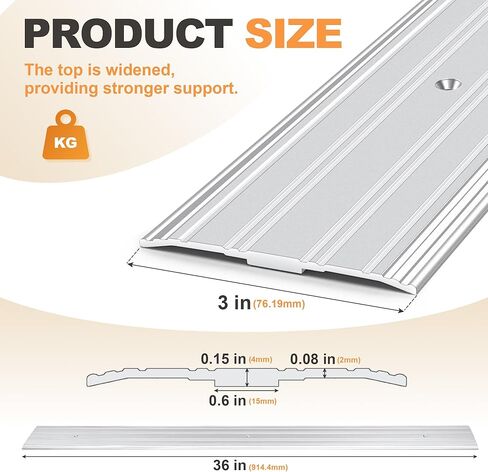Aluminum Door Threshold - 36" L x 3" W Exterior Door Threshold with Pre Drilled Holes and Expansion Screws, Non-Slip Fluted Saddle Threshold Flat Profile Threshold, Prevent Dust & Airflow in Kuwait