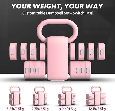 Adjustable Dumbbell Set of 2, 4 in 1 Free Weights Dumbbells Set for Women with Fast Adjustment, Each 2lb 3lb 4lb 5lb Hand Weights Set for Home Gym & Outdoor Exercise Training in Kuwait
