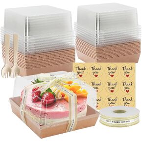 7 x 7 x 4 Inches Paper Charcuterie Boxes with Clear Lids, 25 Pack Large Clear Cake Boxes for 4-6 Inch Cake, Disposable Bakery Boxes Food Containers for Cupcakes,Pie,Cookies, Cocoa Bomb Brown in Saudi Arabia