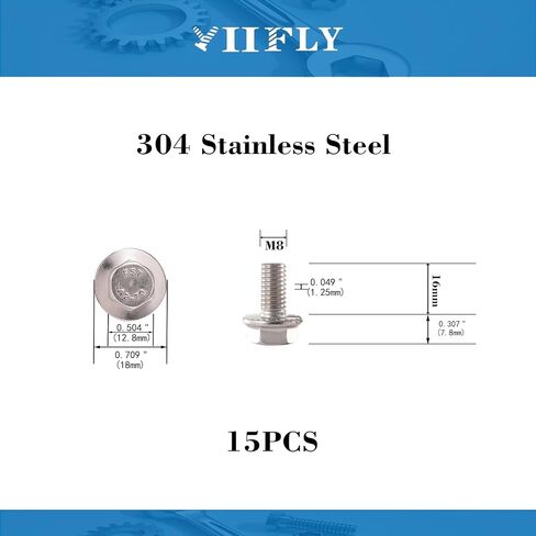 M8 x 16mm Flanged Hex Head Bolts Flange Hexagon Screws, M8x1.25 Bolt, 304 Stainless Steel(A2-70), Bright Finish, Fully Threaded, Hexagon Head Bolts, Quantity 15 in Saudi Arabia