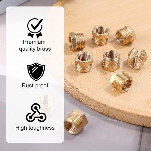 9pcs المخفضة النحاسية جلبة سدقية ، 1/4 "npt ذكور إلى 1/8" محول مخفض الأنابيب الملولبة من الإناث لتطبيقات الغاز الهيدروليكي السباكة in Kuwait