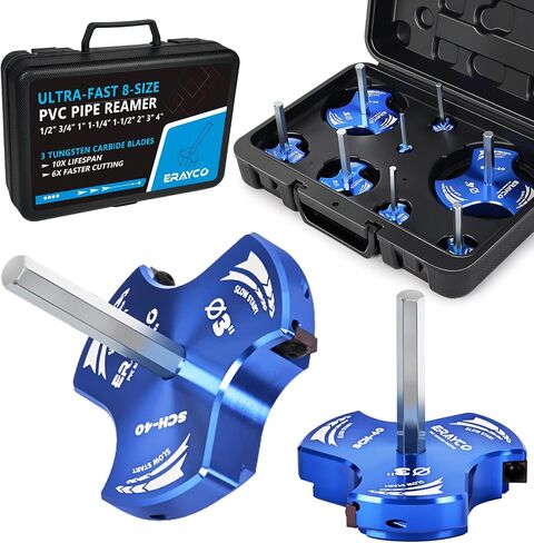 Triple Blade PVC Pipe Reamer Kit, Plastic Pipe Fitting Reamer Tool for Plumbing, 3 Blades PVC Fitting Saver for SCH40, ABS, CPVC Pipe, 6 PCS (3/4", 1", 1-1/2", 2", 3", 4") in Kuwait