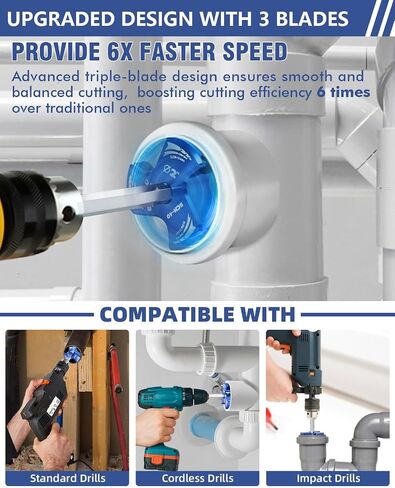 Triple Blade PVC Pipe Reamer Kit, Plastic Pipe Fitting Reamer Tool for Plumbing, 3 Blades PVC Fitting Saver for SCH40, ABS, CPVC Pipe, 6 PCS (3/4", 1", 1-1/2", 2", 3", 4") in Kuwait