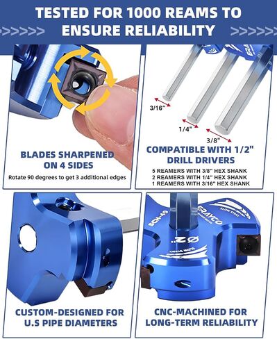 Triple Blade PVC Pipe Reamer Kit, Plastic Pipe Fitting Reamer Tool for Plumbing, 3 Blades PVC Fitting Saver for SCH40, ABS, CPVC Pipe, 6 PCS (3/4", 1", 1-1/2", 2", 3", 4") in Kuwait