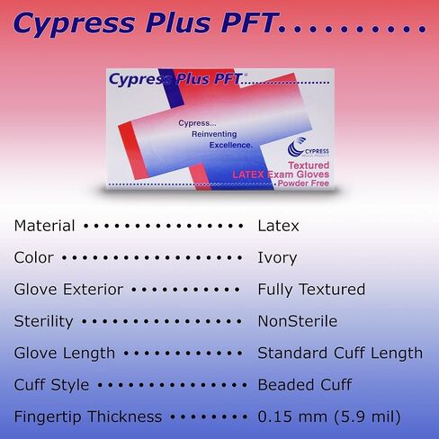 قفازات امتحان Cypress Plus PFT Latex ، قفازات طبية خالية من المسحوق ، غير خالية من المسحوق - العاج ، متوسط ​​الحجم ، 100 ، مربع واحد in Saudi Arabia