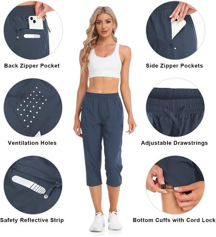 Gymbrave Women Women Capri Pants سريعة الجافة خفيفة الوزن المشي لمسافات طويلة كابريس سروال في الهواء الطلق مع جيوب السحاب in Kuwait