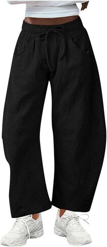 Barrel Sweatpant for Women Drawstring Elastic Waist Wide Leg Pants Casual Y2K Baggy Palazzo Trousers with Pockets in Saudi Arabia