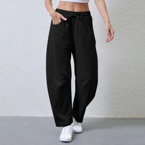 Barrel Sweatpant for Women Drawstring Elastic Waist Wide Leg Pants Casual Y2K Baggy Palazzo Trousers with Pockets in Saudi Arabia