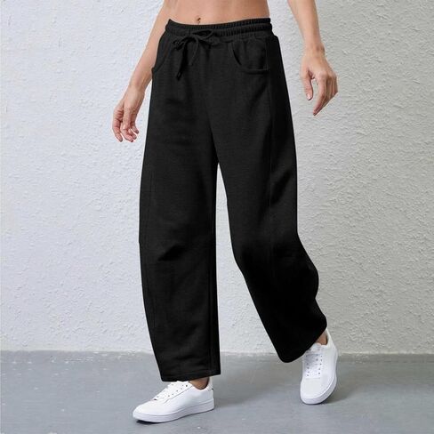 Barrel Sweatpant for Women Drawstring Elastic Waist Wide Leg Pants Casual Y2K Baggy Palazzo Trousers with Pockets in Saudi Arabia