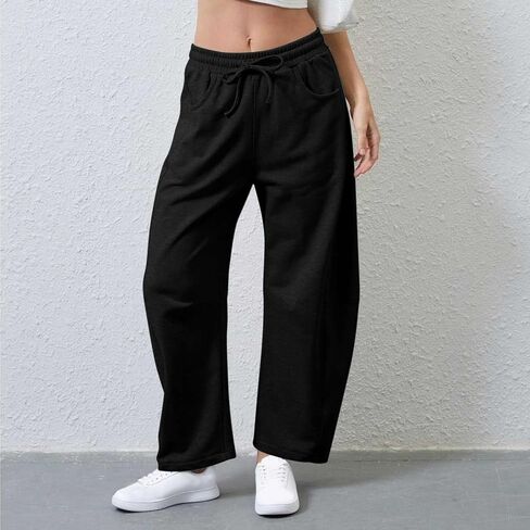 Barrel Sweatpant for Women Drawstring Elastic Waist Wide Leg Pants Casual Y2K Baggy Palazzo Trousers with Pockets in Saudi Arabia