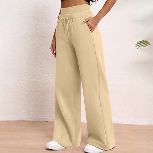 Wide Leg Sweatpants for Women Casual Elastic High Waisted Drawstring Long Pants with Pockets Baggy Track Pant in Kuwait