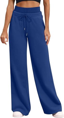Wide Leg Sweatpants for Women Casual Elastic High Waisted Drawstring Long Pants with Pockets Baggy Track Pant in Kuwait