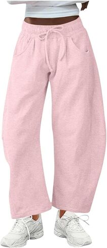 Barrel Sweatpant for Women Drawstring Elastic Waist Wide Leg Pants Casual Y2K Baggy Palazzo Trousers with Pockets in Saudi Arabia