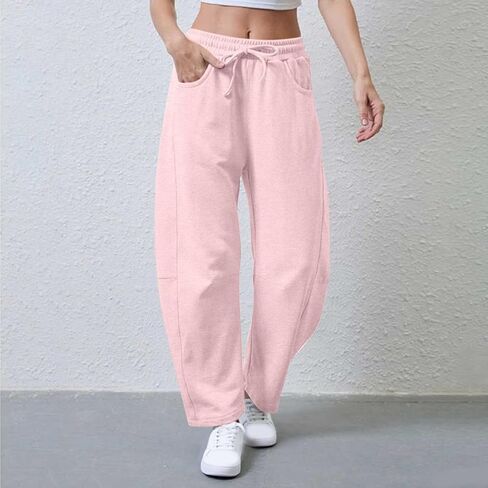 Barrel Sweatpant for Women Drawstring Elastic Waist Wide Leg Pants Casual Y2K Baggy Palazzo Trousers with Pockets in Saudi Arabia