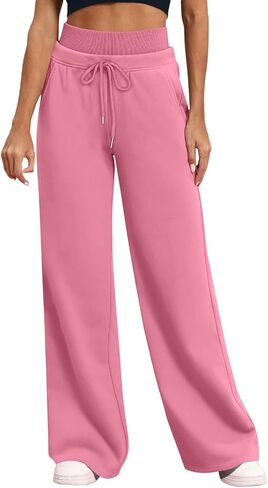 Wide Leg Sweatpants for Women Casual Elastic High Waisted Drawstring Long Pants with Pockets Baggy Track Pant in Kuwait
