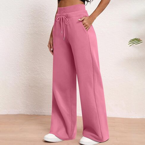 Wide Leg Sweatpants for Women Casual Elastic High Waisted Drawstring Long Pants with Pockets Baggy Track Pant in Kuwait