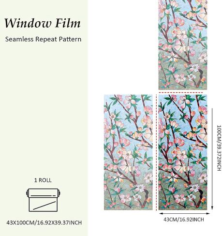Runtoo Window Privacy Film Rainbow Boho Flower Window Clings 3D Decorative Vinyl Stained Glass Wildflower Floral Decals Static Sticker Non-Adhesive, 15.75 x 40 inches in Kuwait