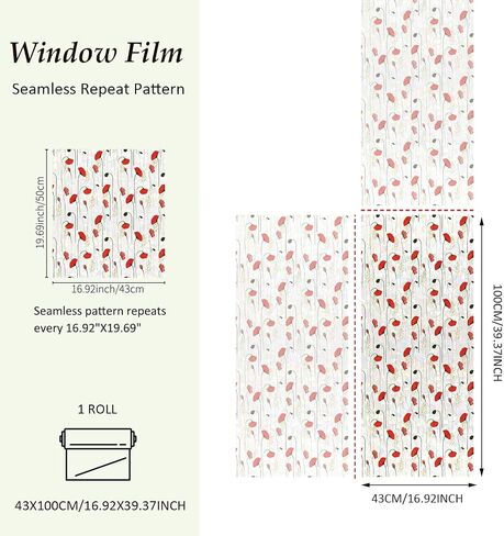 Runtoo Window Privacy Film Rainbow Boho Flower Window Clings 3D Decorative Vinyl Stained Glass Wildflower Floral Decals Static Sticker Non-Adhesive, 15.75 x 40 inches in Kuwait