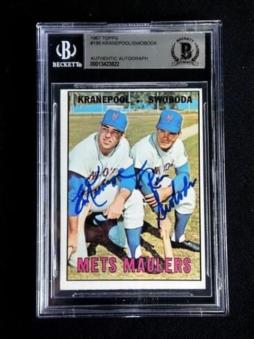 Ed Kranepool & Ron Swoboda Dual Signed 1967 Topps #186 Beckett Autograph Auto - Baseball Slabbed Autographed Cards in Kuwait