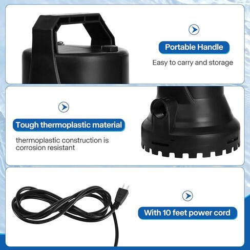 Submersible Sump Pump with Float Switch 1/4HP Sewage Effluent Pump with 16FT Power Cord for Pool Draining, Flooded House, Sump Pit, Pond Water Removal in Saudi Arabia